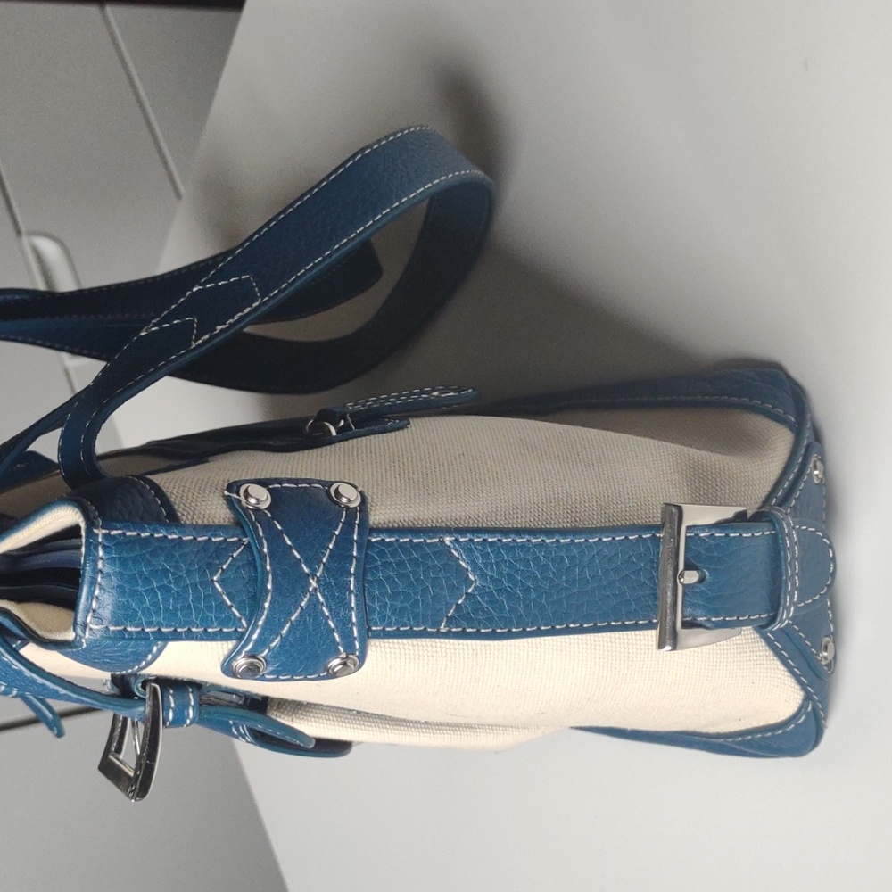 Tignanello Cream Canvas with Blue Trim Two-Tone Double-handled Handbag - Picture 5 of 10